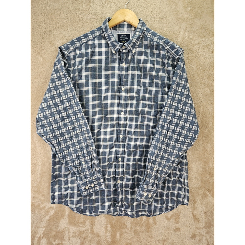 Charles Tyrwhitt Non-Iron Dress Shirt Size XL Blue White Classic Fit Long Sleeve - Picture 3 of 10